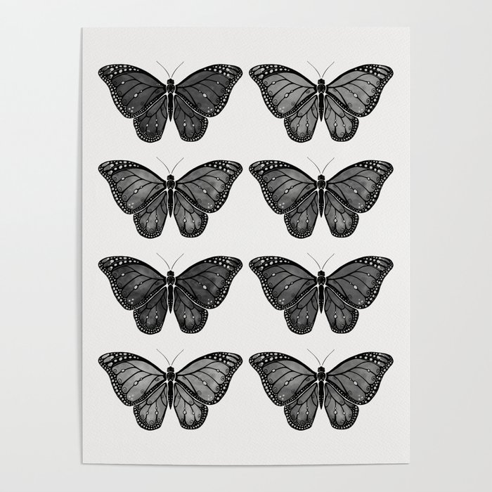 Stylish Black and White Butterflies  Poster for Sale by AnnaMirella