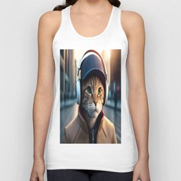 A cute teen cat wearing headphones and futuristic clothes Tank Top