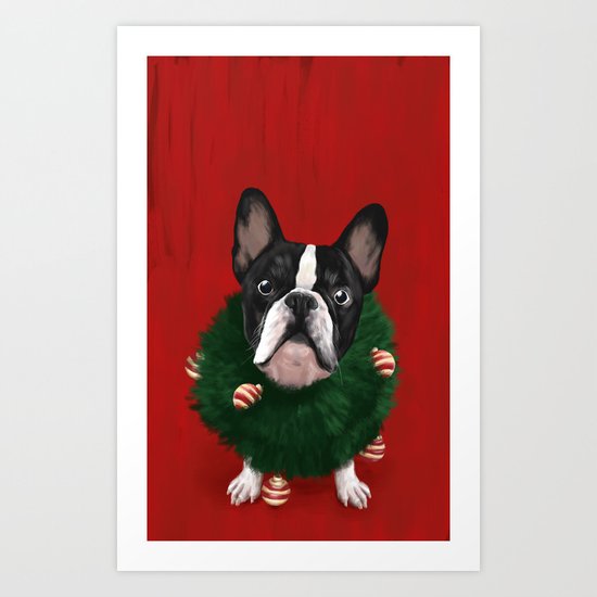 Christmas Bulldog Art Print