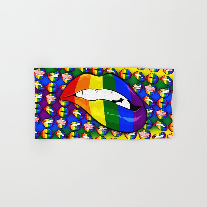 Lgbtq Rainbow Lips Bite Hand Bath Towel By Jlfotograffiti Society6