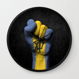 Barbados Flag on a Raised Clenched Fist Wall Clock