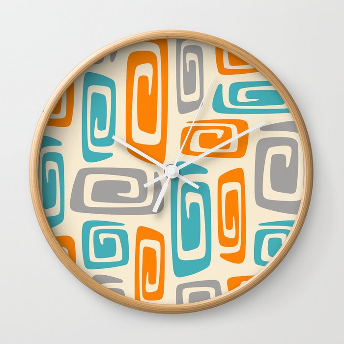 Mid Century Modern Cosmic Abstract 740 Orange Blue and Gray Wall Clock