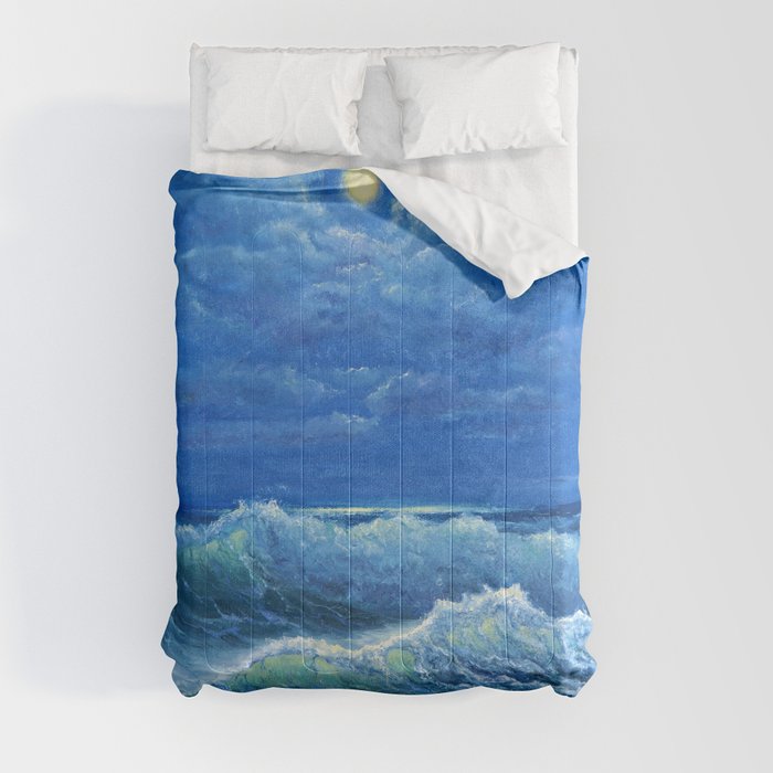 oil painting showing waves in ocean or sea on canvas Comforter