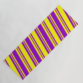 [ Thumbnail: Yellow & Dark Violet Colored Lined Pattern Yoga Mat ]