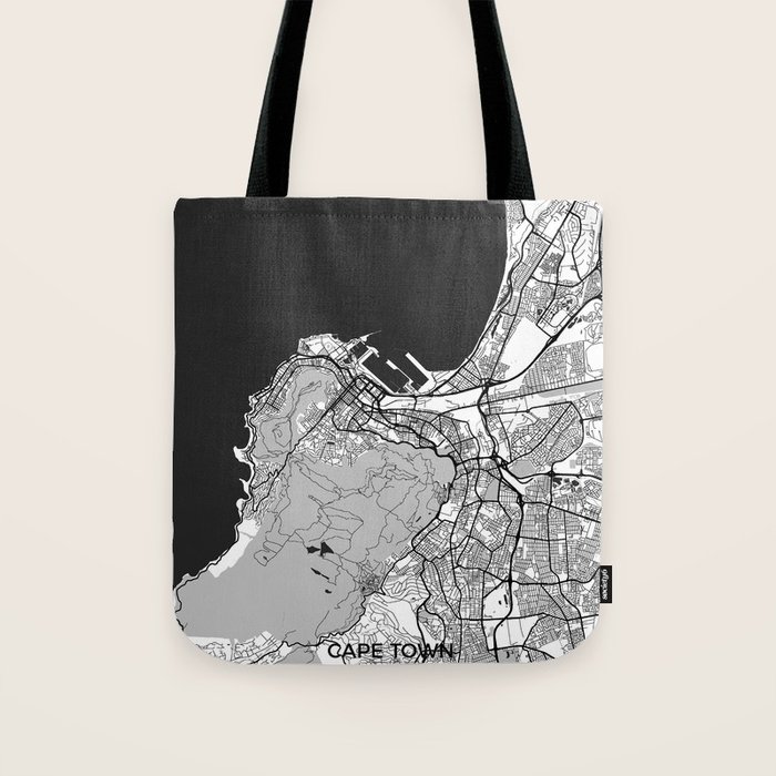 Cape Town Map Gray Tote Bag by City Art Posters Society6