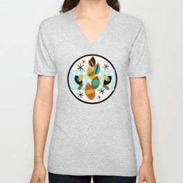 Retro leaves with mid-century color vibes V Neck T Shirt