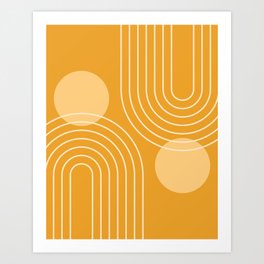 Mid Century Modern Geometric 118 in Yellow Gold Shades (Rainbow and Sun Abstraction) Art Print