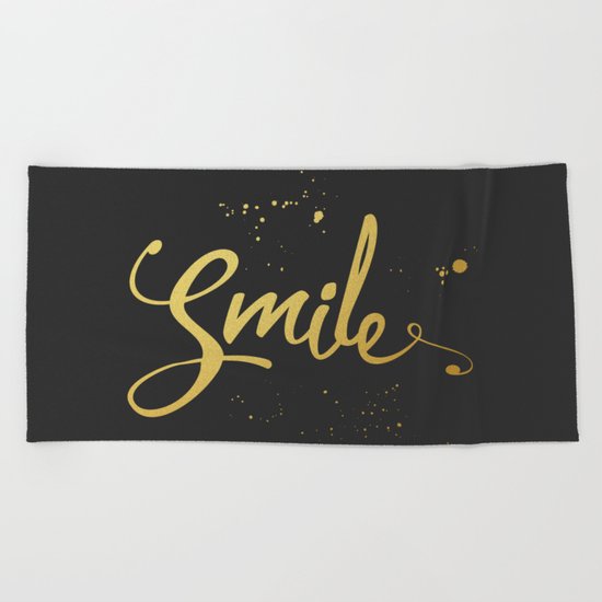Gold Smile Quote Beach Towel