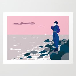 Woman by the sea Art Print