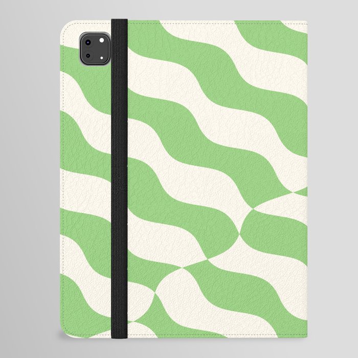 Retro Wavy Abstract Swirl Pattern in Green & White iPad Folio Case