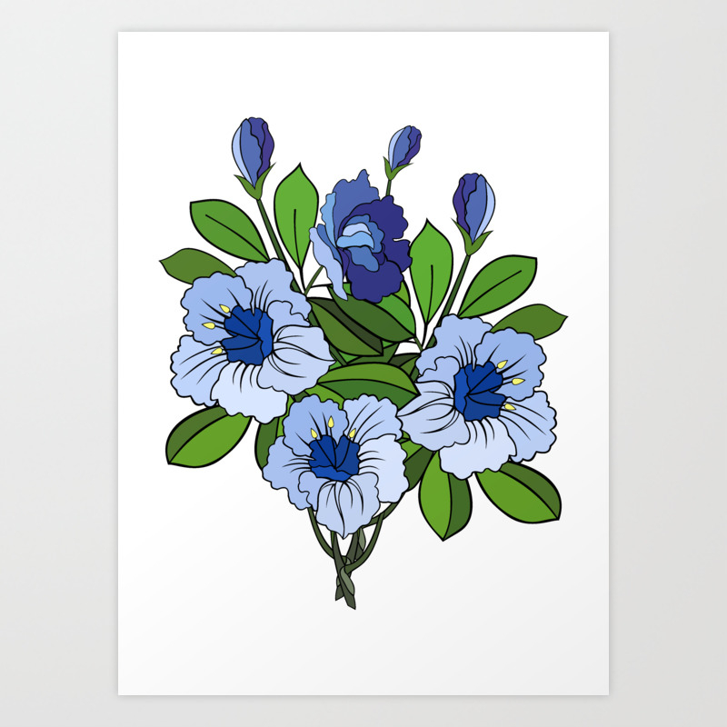 Branch Of Abstract Blue Flowers Art Print By Angelinna Society6