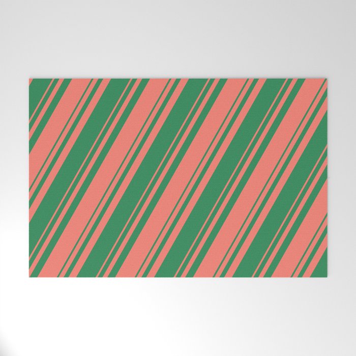 Salmon and Sea Green Colored Stripes Pattern Welcome Mat