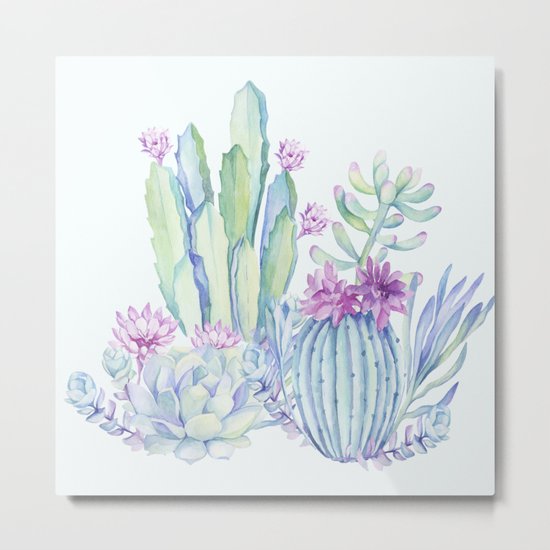 Mixed Cacti Light Blue #society6 #buyart Metal Print