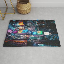 Times Square New York City Neon Lights Nighttime Landscape Painting by Jeanpaul Ferro Rug