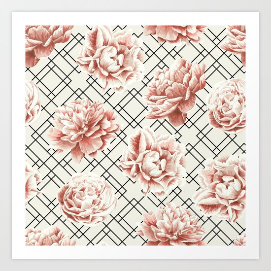 Simply Mod Diamond Roses in Cream and Black Art Print