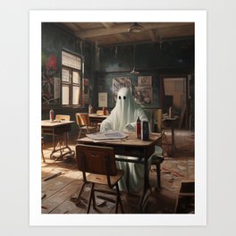 The ghost of an abandoned classroom Canvas, Poster, Dark Academia Decor, Halloween Print, Halloween Decor Art Print