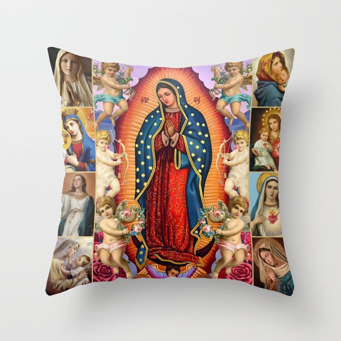 Our lady of guadalupe bed set block of gear Throw Pillow