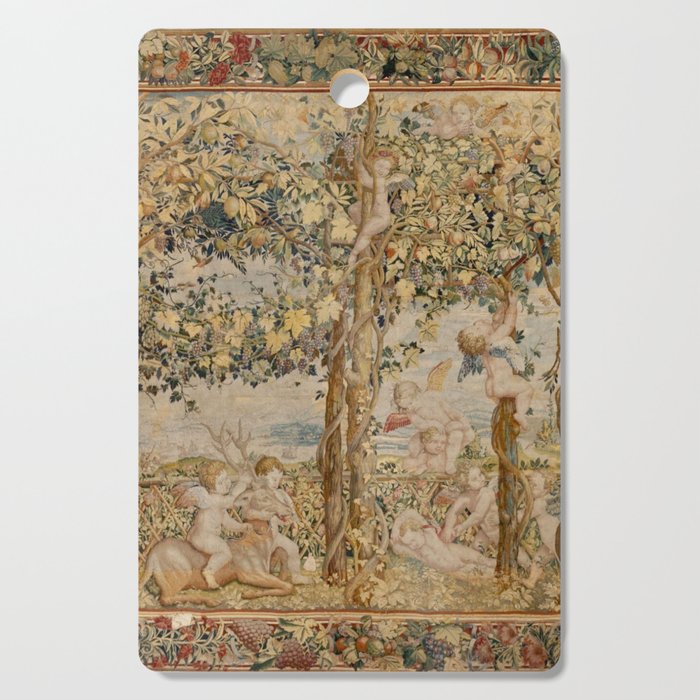 Antique 16th Century Summer Cupids & Pergola Italian Tapestry Cutting Board