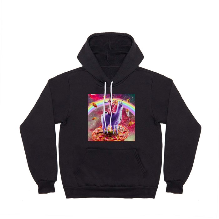 Laser Eyes Outer Space Cat Riding On Llama Unicorn Hoody