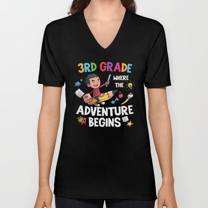 3rd Grade Where The Adventure Begins V Neck T Shirt