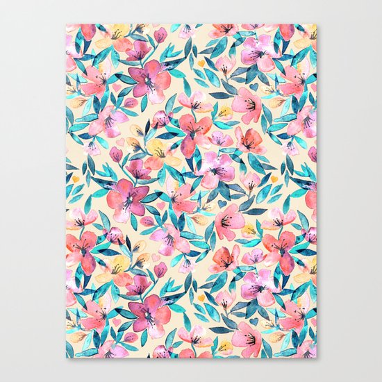 Peach Spring Floral in Watercolors Canvas Print