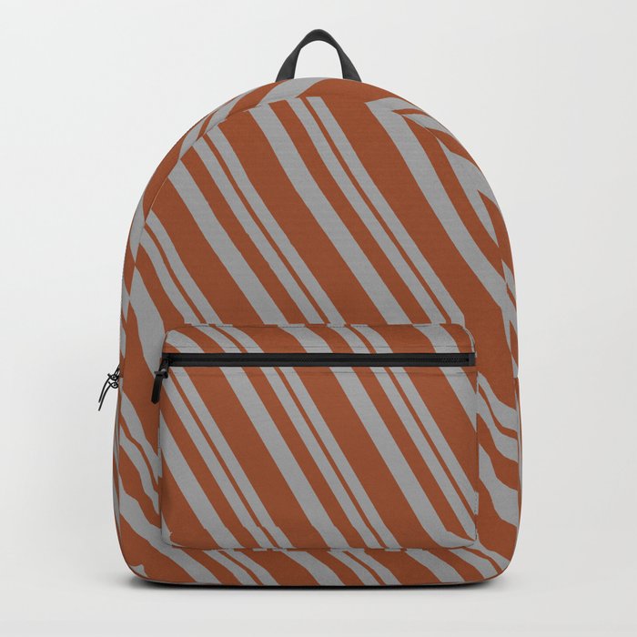 Dark Gray and Sienna Colored Stripes Pattern Backpack