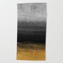 Black and Gold grunge stripes on modern grey concrete abstract background - Stripe -Striped Beach Towel
