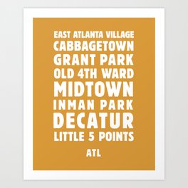 Atlanta Neighborhoods (Gold) Art Print | Typography, City, Atlanta, Print, Trainsign, Vintage, Neighborhoods, Graphicdesign, Graphic 