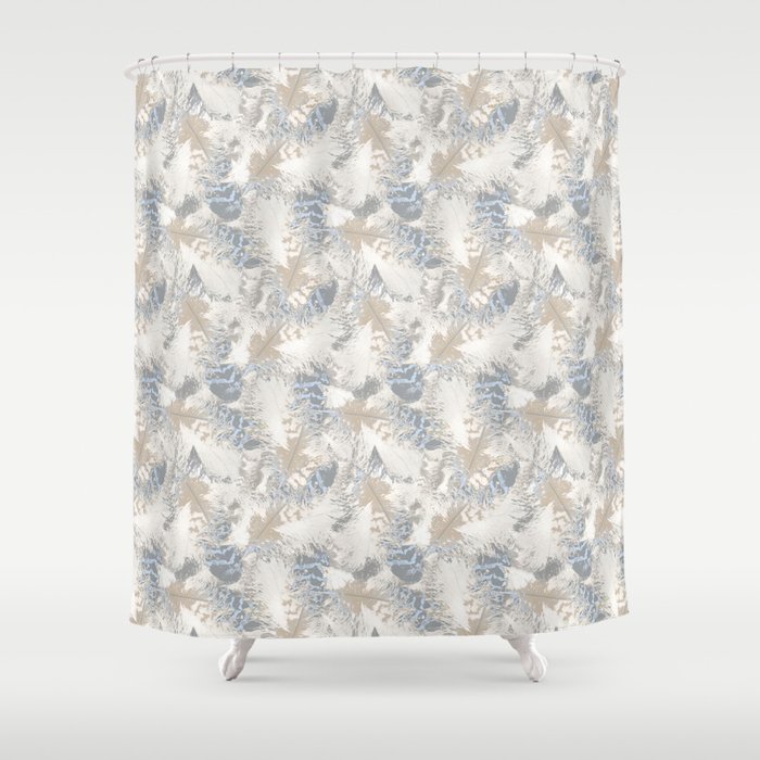 Owls, fashionable, modern, abstract, white, gray, blue, muted , pastel, beige, brown, Shower Curtain