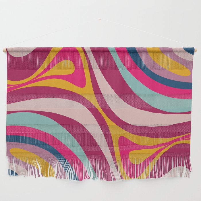 New Groove Colorful Retro Swirl Abstract Pattern Magenta Blue Aqua Pink Mustard Wall Hanging