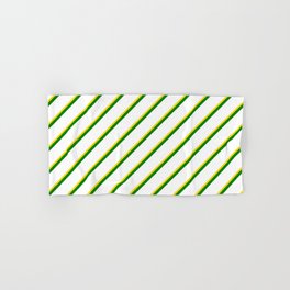 [ Thumbnail: Yellow, Green & White Colored Pattern of Stripes Hand & Bath Towel ]