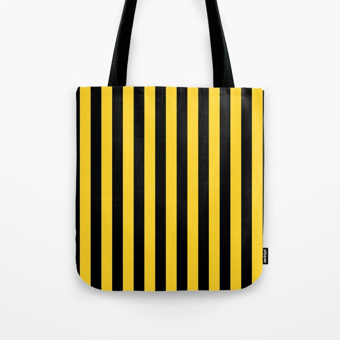 Yellow and Black Honey Bee Vertical Beach Hut Stripes Tote Bag