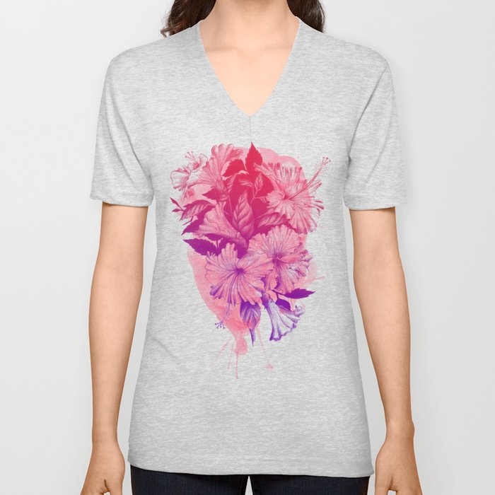 Hibiscus V Neck T Shirt