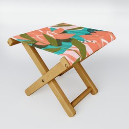 Forever in My Garden | Abstract Botanical Nature Plants Floral Painting | Quirky Modern Contemporary Folding Stool