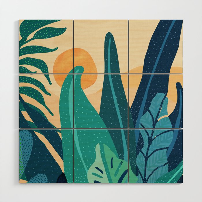 Afternoon Sunset Tropical Landscape Wood Wall Art