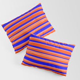 [ Thumbnail: Blue, Coral & Red Colored Striped Pattern Pillow Sham ]