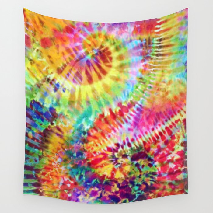 Crumpled Spiral Rainbow Tie Dye Wall Tapestry by Kirsten Star