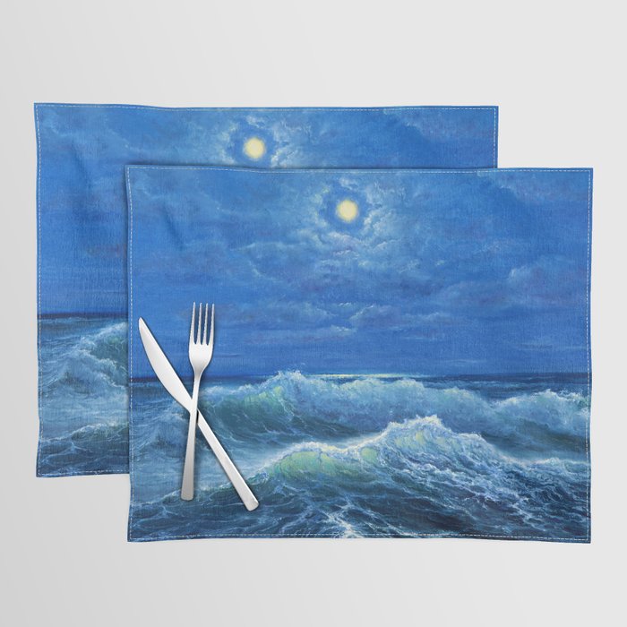 oil painting showing waves in ocean or sea on canvas Placemat