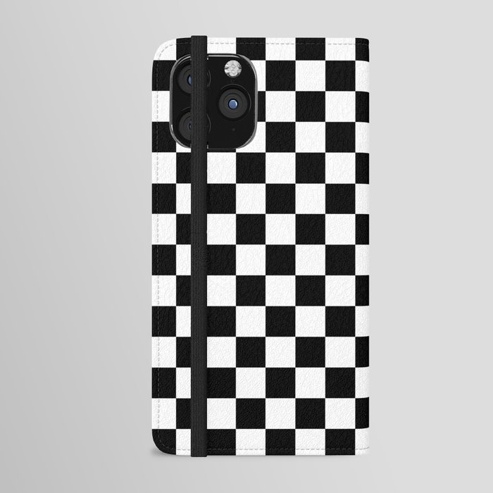 Classic Black and White Race Check Checkered Geometric Win iPhone Wallet Case