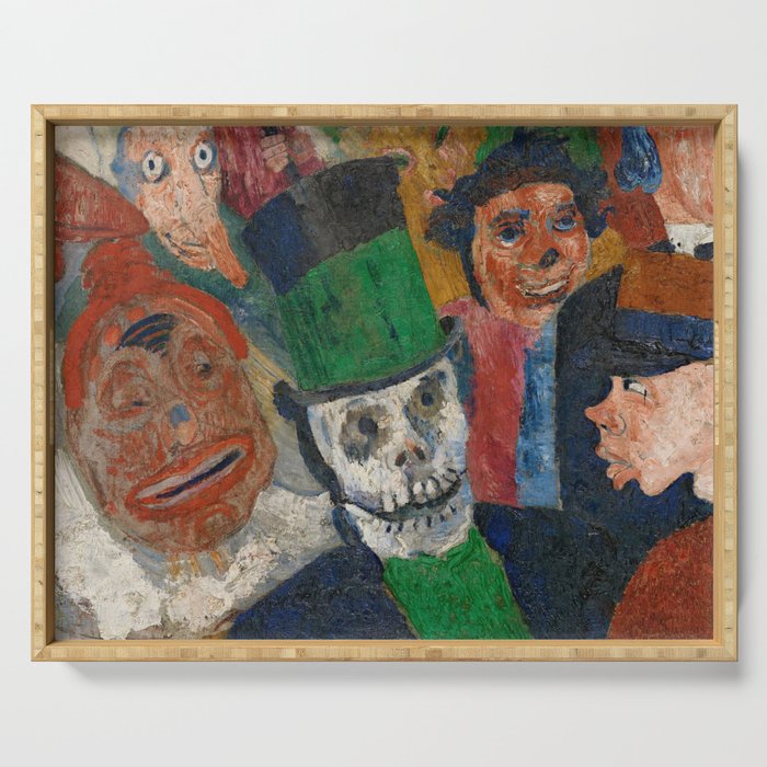 Ensor's skeleton; Christ's entry into Brussels grotesque art skull portrait painting surrealism by James Ensor  Serving Tray