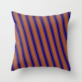 [ Thumbnail: Sienna and Blue Colored Lines/Stripes Pattern Throw Pillow ]