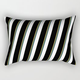 [ Thumbnail: Goldenrod, Dark Slate Gray, White, and Black Colored Striped Pattern Rectangular Pillow ]