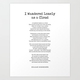 I Wandered Lonely as a Cloud - William Wordsworth Poem - Literature - Typewriter Print 1 Art Print
