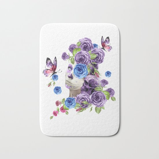 Combination with roses, skull and woman Bath Mat