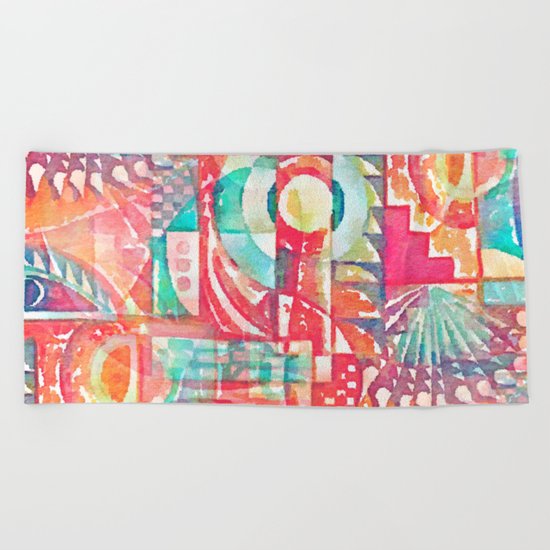 Sunshine Geometry in Watercolor Beach Towel