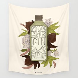 Gin Bottle in a sea of Flowers Wall Tapestry