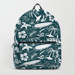 Teal Blue and White Surfing Summer Beach Objects Seamless Pattern Backpack