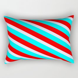 [ Thumbnail: Lavender, Cyan & Red Colored Striped Pattern Rectangular Pillow ]