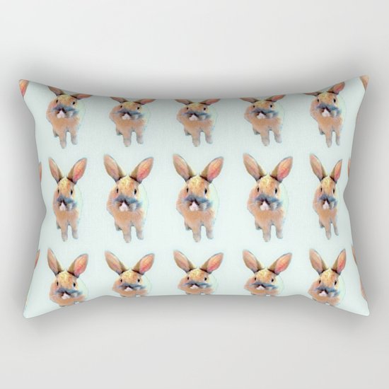 Cute Beige Blue Pastel Bunnys Rectangular Pillow