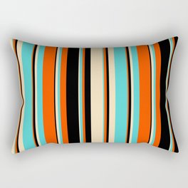 [ Thumbnail: Red, Black, Tan & Turquoise Colored Lined/Striped Pattern Rectangular Pillow ]